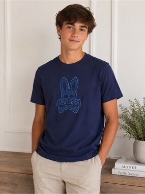 NWOT Psycho Bunny Boys Graphic Logo T-Shirt Navy Blue 100% Cotton Size L Cotton